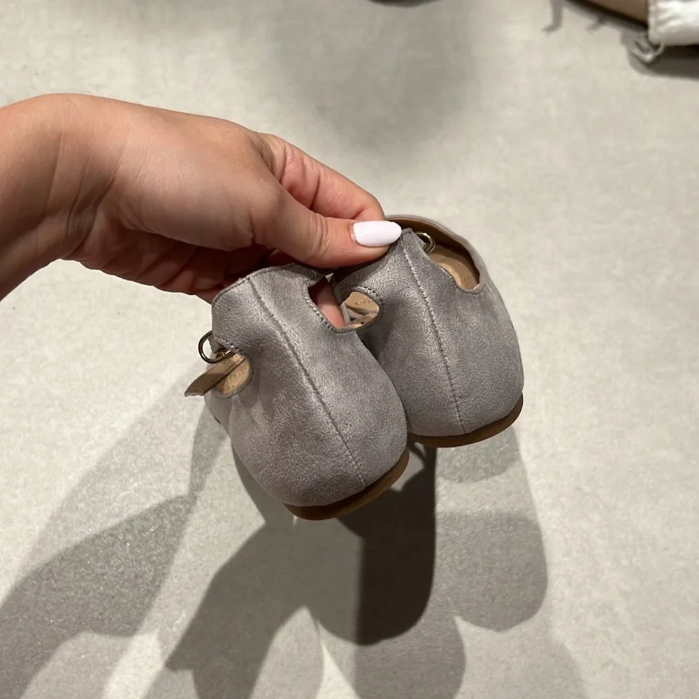Women size 6 Pointed gray ballet flats with adjustable strap shoes